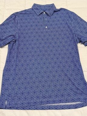 USA Palm Men's Blue Geometric Short-Sleeve Polo Shirt- LARGE
